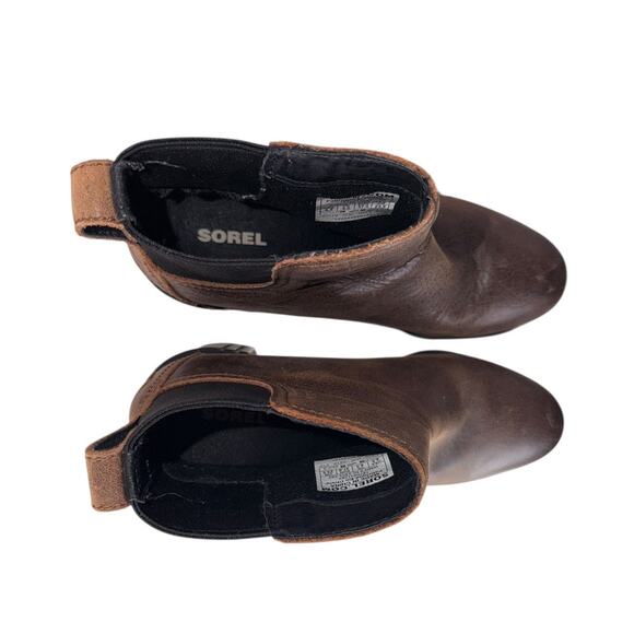 Sorel Blake Chunky Block Heel Brown Leather Chelsea Heeled Boots Size 6.5 - Picture 7 of 11